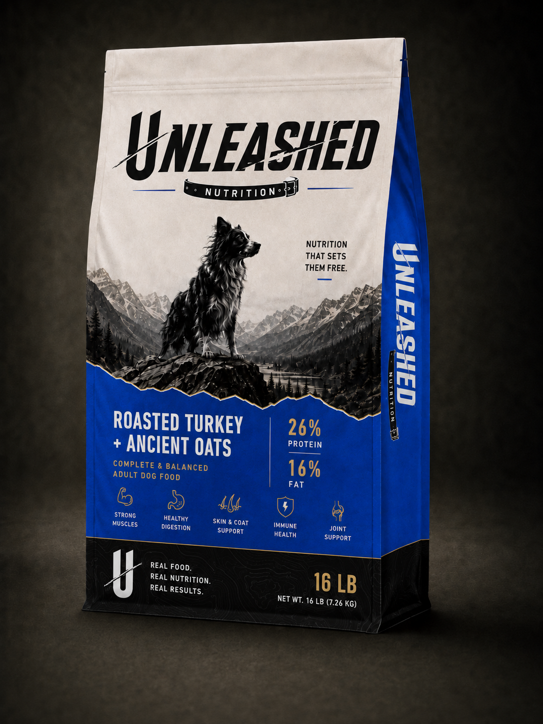 Original Unleashed Nutrition electric blue packaging